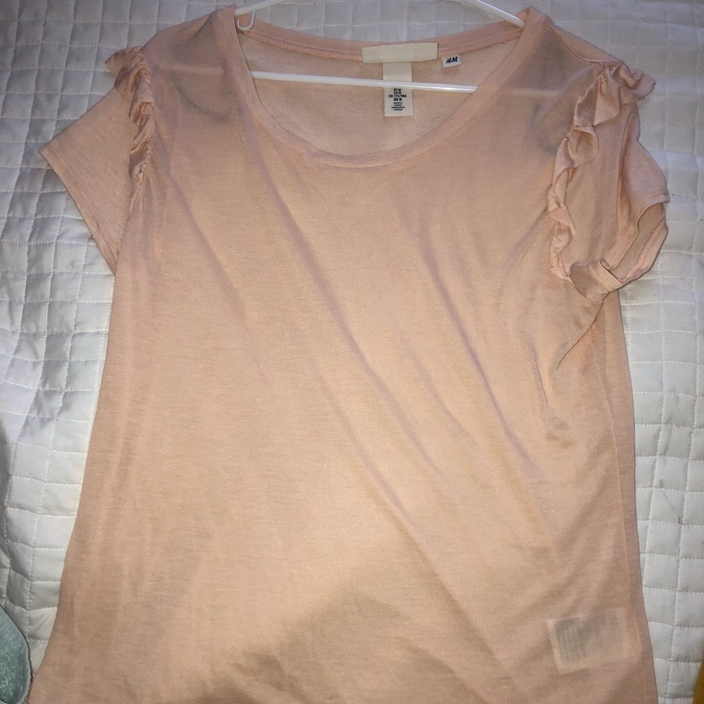 pink short ruffle sleeve top